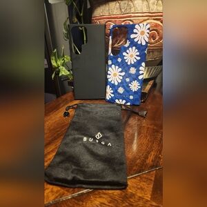 New Burga Blue Floral Phone Case For S23_Ultra. With Pouch.